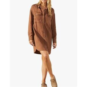 UpWest Button Down Long Sleeve Shirt Dress Top with Pockets 100% Lyocell Size XL